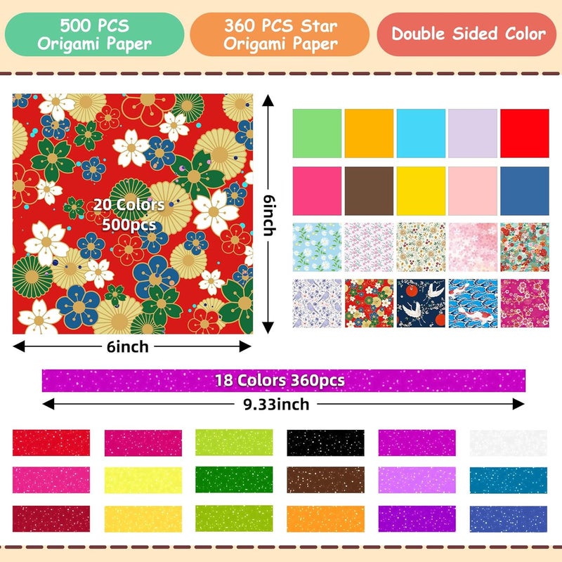 hapray Japanese Origami Paper & 360 Sheet Flash Star Origami Paper, Double Sided Color Papers 6x6 for Scrapbook Decor, Colored Easy Folding Crafts for Kids Ages 5-8 8-12, DIY Arts Crafts for Beginners - Image 3